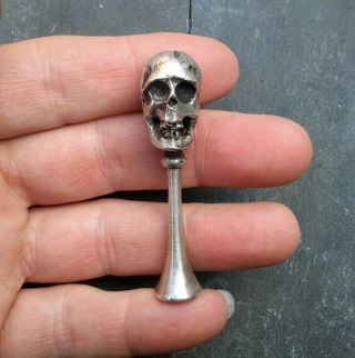 Antique Victorian Solid Silver Skull Pipe Tamper Memento Mori Macabre Goth Af