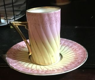 Vintage Pink And Yellow Teacup And Saucer - Cup Is 2 3/4 " Tall Made In Germany