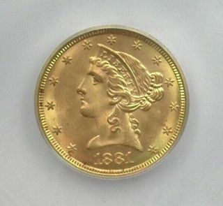 1881 Liberty $5 Gold Half Eagle - Repunched Date - Icg Ms65 Very Rare In 65