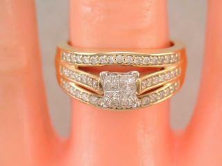 Vintage Solid 10k Gold 1ct Tdw Diamond Ring Sz 6 3/4.  Princess Cut & Round