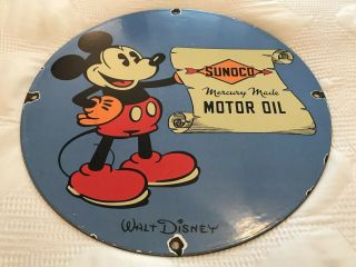 Vintage Sunoco Motor Oil Porcelain Sign,  Pump Plate,  Gas,  Disney,  Mickey Mouse