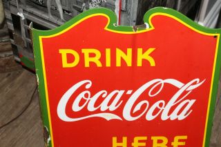 Vintage 1939 Coca Cola Soda Pop 2 Sided Porcelain Metal Flange Sign 2