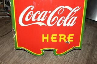Vintage 1939 Coca Cola Soda Pop 2 Sided Porcelain Metal Flange Sign 3