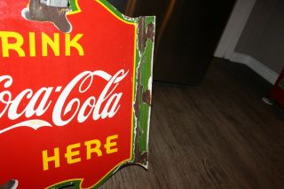 Vintage 1939 Coca Cola Soda Pop 2 Sided Porcelain Metal Flange Sign 7