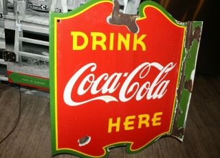 Vintage 1939 Coca Cola Soda Pop 2 Sided Porcelain Metal Flange Sign 8
