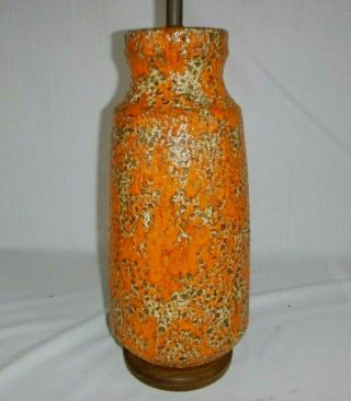 Vtg Mid Century Ceramic Pottery Orange Fat Lava Glaze Table Lamp