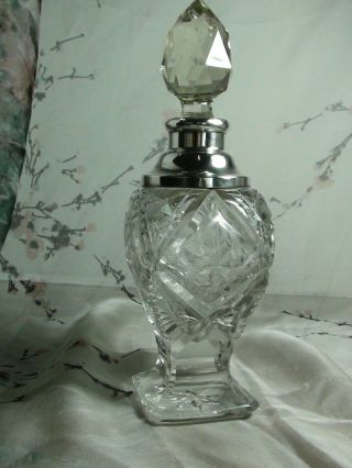 Cut Glass Perfume Bottle Sterling Silver Collar Henry Perkins & Sons 1910