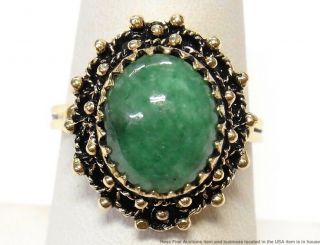 Vintage 14k Gold Fine Green Jade Solitaire Ring Ladies Midcentury Fashion Sz 8.  5