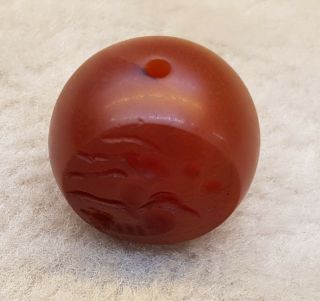 Ancient Dark Red Agate Stone Very Old Stamp Seal Beads Wind Horse Intagilo 54J 3