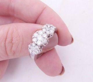 Fine 9ct/9k White Gold 86 Point Diamond Large Triple Cluster Ring,  375
