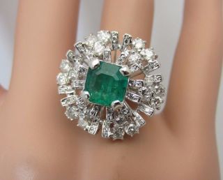 Vintage 18k White Gold Emerald And Diamond Ring 1.  95 Ct Estate