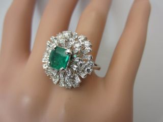 Vintage 18K White Gold Emerald and Diamond Ring 1.  95 CT estate 2