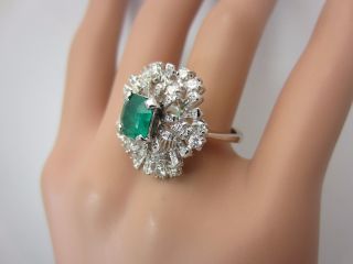 Vintage 18K White Gold Emerald and Diamond Ring 1.  95 CT estate 3