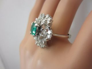 Vintage 18K White Gold Emerald and Diamond Ring 1.  95 CT estate 4
