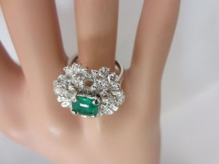 Vintage 18K White Gold Emerald and Diamond Ring 1.  95 CT estate 5