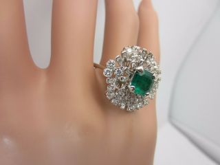 Vintage 18K White Gold Emerald and Diamond Ring 1.  95 CT estate 6