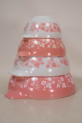Vintage Pyrex Pink Gooseberry Cinderella Mixing Bowl Set 441 442 443 444