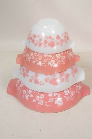 VINTAGE PYREX PINK GOOSEBERRY CINDERELLA MIXING BOWL SET 441 442 443 444 2