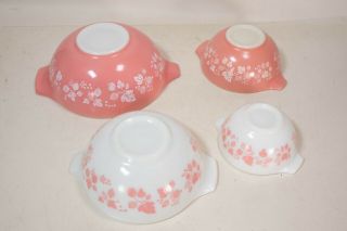 VINTAGE PYREX PINK GOOSEBERRY CINDERELLA MIXING BOWL SET 441 442 443 444 3