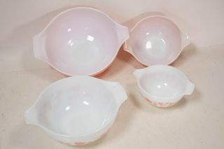 VINTAGE PYREX PINK GOOSEBERRY CINDERELLA MIXING BOWL SET 441 442 443 444 4