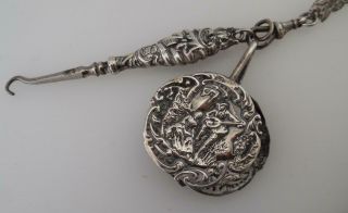 Victorian Antique Sterling Silver 1892 Hallmarked Chatelaine Button Hook etc (LE8 8