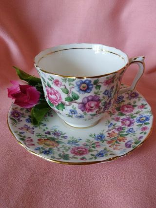 Vintage Crown Staffordshire " Springtime " Bone China Tea Cup & Saucer England