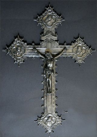 Gorgeous Large Marked Spanish Solid Silver Gothic Style Cross Corpus