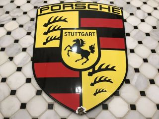 Vintage Porsche Porcelain Gas Auto Stuttgart Dealership Service Sales Sign