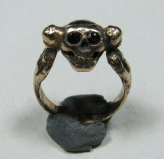 MUSEUM Antique Georgian Victorian Memento Mori Gold 14k Skull Ring Garnet Eye 8