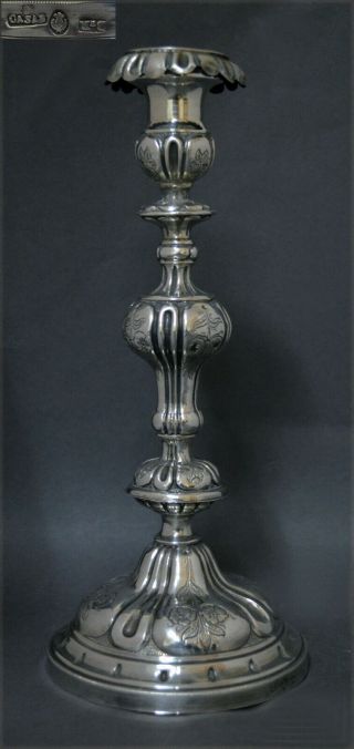 Interesting Collectible Engraved Marked 19th C Spanish Solid Silver Candlestick