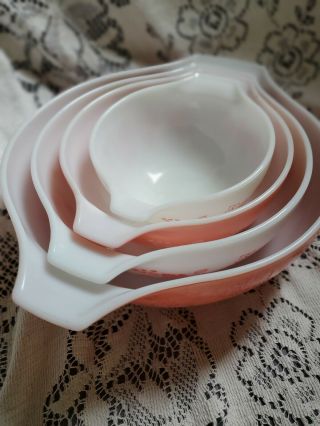 Vintage Pyrex Pink Gooseberry Cinderella Mixing Batter Bowl Set 2