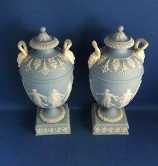 ANTIQUE 19THC WEDGWOOD JASPERWARE COVERED URNS / VASES THE DANCING HOURS 7