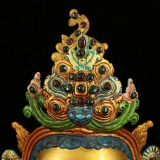 Chinese Antique Tibetan Buddhism old copper hand - set gemstone Tara Buddha statue 3