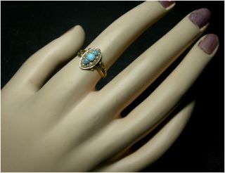 Antique Turquoise & Pearl Ring size N 18ct Gold Late Victorian c1890s Unusual 5