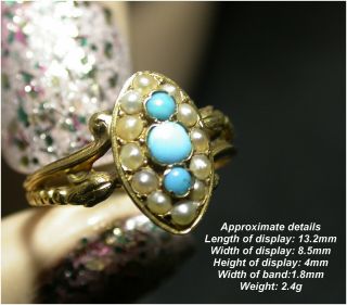 Antique Turquoise & Pearl Ring size N 18ct Gold Late Victorian c1890s Unusual 6