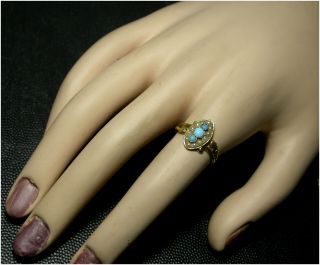 Antique Turquoise & Pearl Ring size N 18ct Gold Late Victorian c1890s Unusual 7