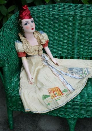 Antique French " Miss Paris " Souvenir Boudoir /salon Doll 1920 