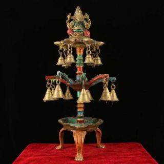 Chinese Antique Tibetan Buddhism Hand - Built Gemstone Ganesh Oil Lamps