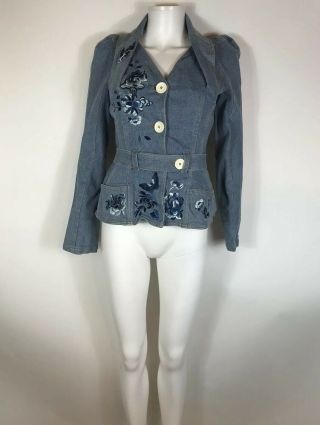 Rare Vtg Christian Dior by John Galliano Blue Embroidered Denim Jacket S 2