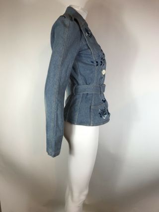 Rare Vtg Christian Dior by John Galliano Blue Embroidered Denim Jacket S 6