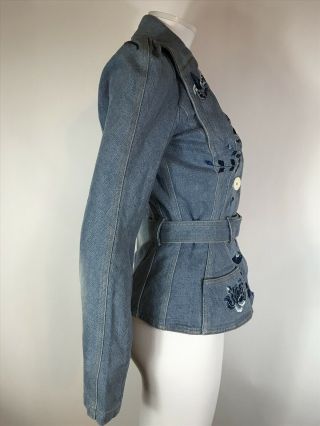 Rare Vtg Christian Dior by John Galliano Blue Embroidered Denim Jacket S 7