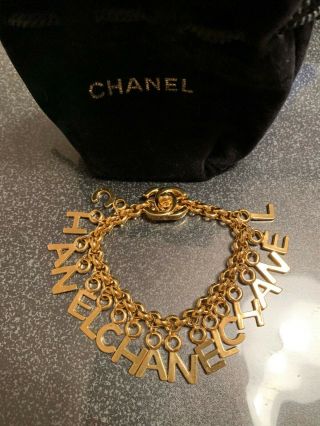 Auth Rare Chanel Vintage Bracelet Gold Chanel Logo Coco Mark Arm 7.  08” F/s