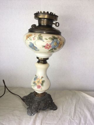 Antique Victorian Floral Gone - With - The - Wind Oil Lamp Lamp (electrified) 19”