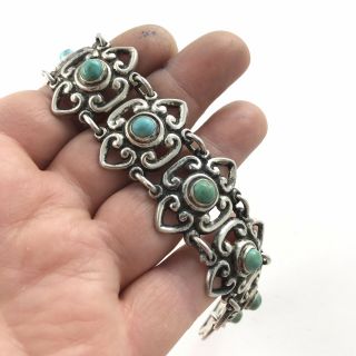 Heavy Vintage Mexican Sterling Silver Turquoise Bracelet