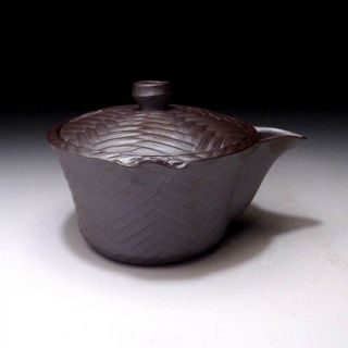 AN7: Vintage Japanese Pottery Sencha Tea Pot,  Banko ware,  Leaf 2