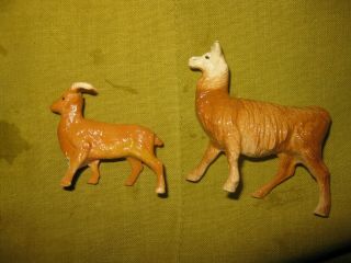 F.  Clairet France Llama & Aoudad Sheep Plastic Play Set Zoo Animals Circa 1950s