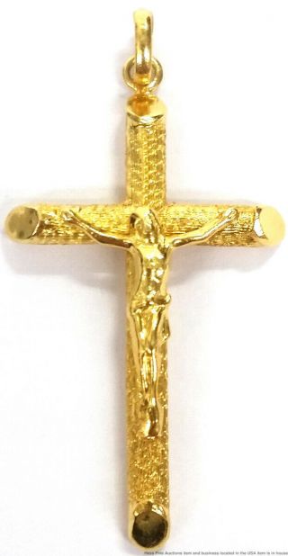 Vintage 18k Yellow Gold Retro Deco Christian Cross Crucifix Pendant