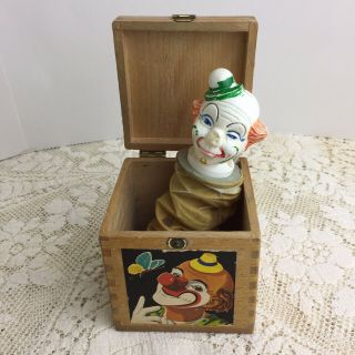 Vintage Hermann Eichhorn Jack in the Box Germany Clown Wood Paper Litho Toy 2