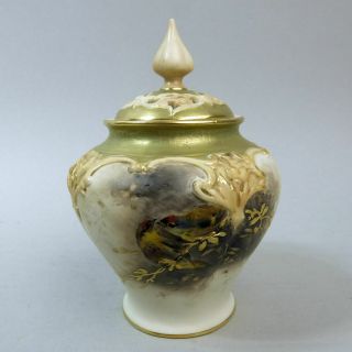 Antique Royal Worcester Goldfinches James Stinton Porcelain Pot - Pourri Vase
