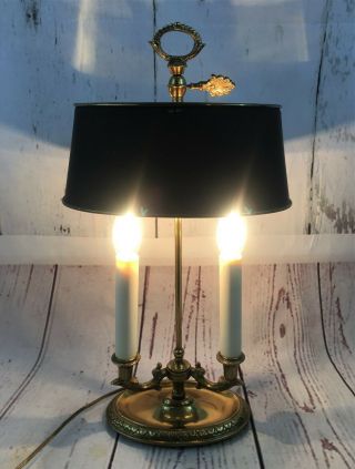 Vintage Fredrick Bouillotte Mid - Century Brass Desk/ Table Lamp Black Shade
